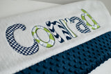 Monogrammed Baby Blanket in Navy Blue "Ocean"