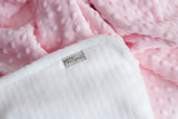 pink minky white chenille baby blanket