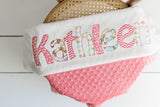 Monogrammed baby girl blanket personalized custom coral