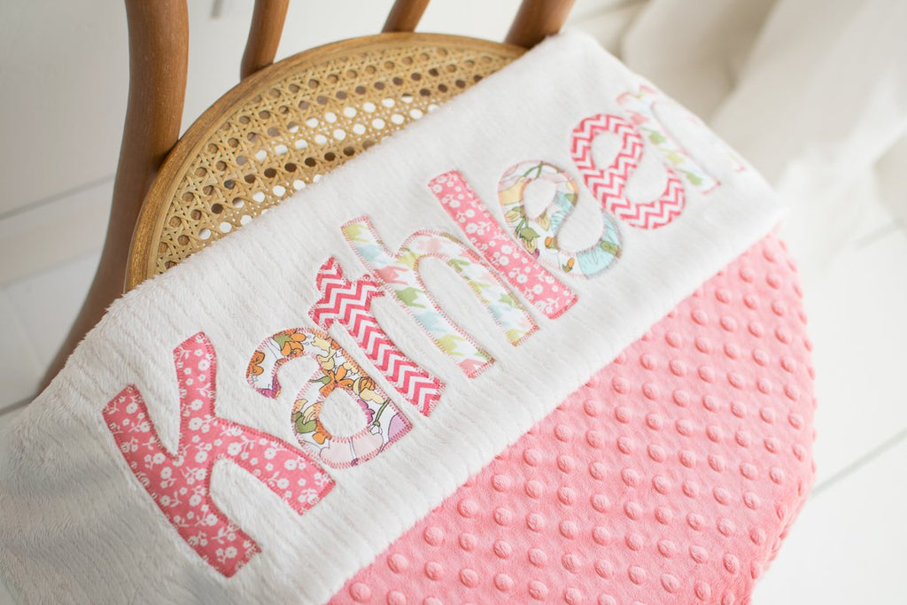Personalised Baby Girl Blanket, Name and Coral Bow, Embroidered New Born  Gift