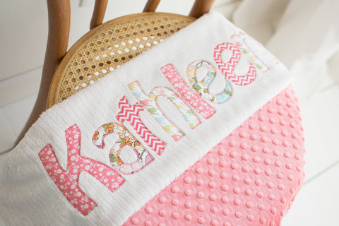 Monogrammed baby girl blanket personalized custom coral