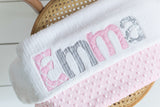Monogrammed Baby Blanket in Pink and Grey "Overcast"